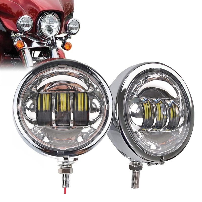 SKTYANTS 4.5 Inch LED Passing Light Motorcycle Fog lights with 4.5 Inch Housing Bucket Bracket Mount Compatible with Touring Electra Glide (Chrome) - Image 1